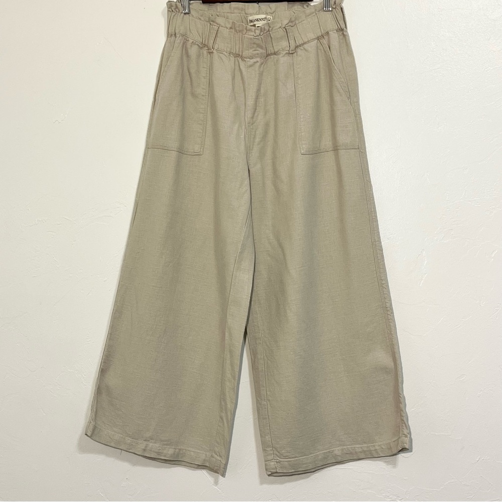Blank NYC Beige Cropped Linen Blend Wide Leg Pants
